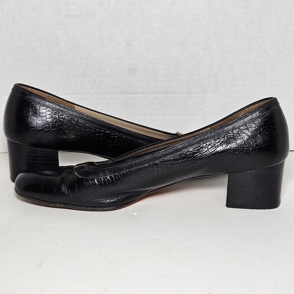 Vtg Salvatore Ferragamo Black Wmn A4 Extra Narrow Croc Embossed Pumps - Picture 6 of 10